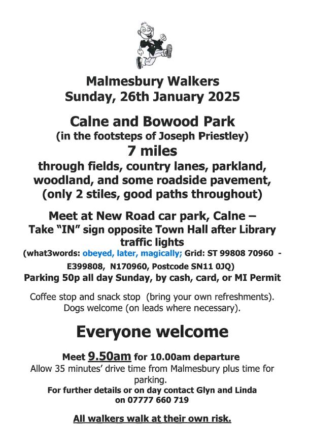 Malmesbury Walkers - Calne to Bowood House 7 mile walk - 26th January